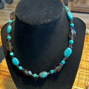 NIB - Deb Guyot Sterling Silver Smokey Quartz and Turquoise Necklace